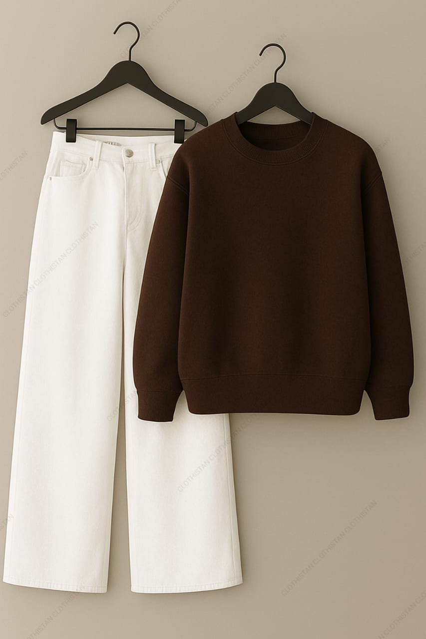 Sweatshirt & White Wide leg Jeans Pack Of Two