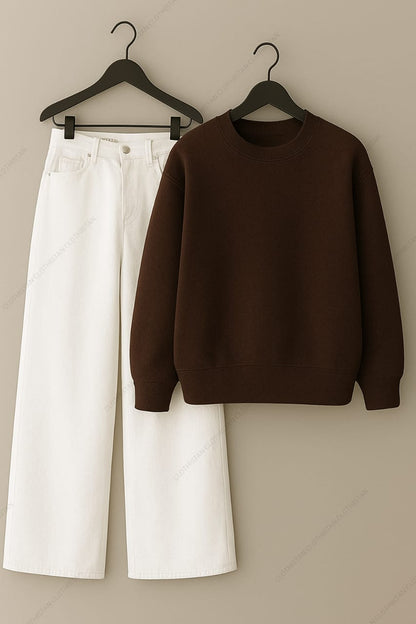 Sweatshirt & White Wide leg Jeans Pack Of Two