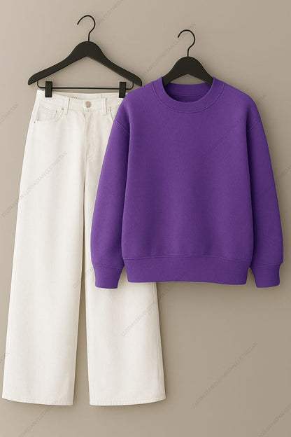 Sweatshirt & White Wide leg Jeans Pack Of Two