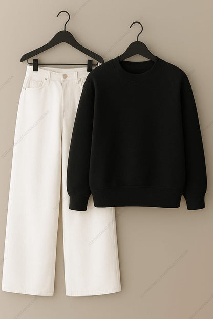 Sweatshirt & White Wide leg Jeans Pack Of Two