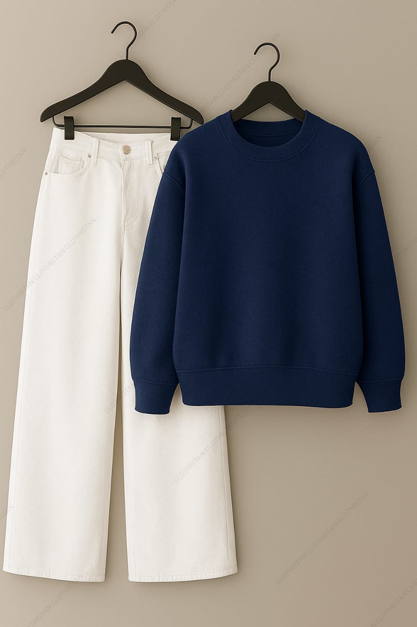 Sweatshirt & White Wide leg Jeans Pack Of Two
