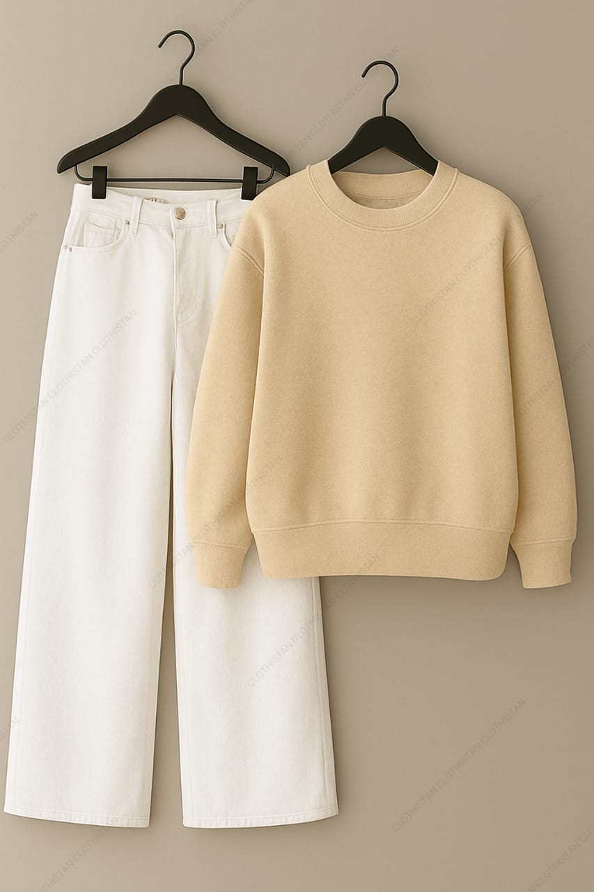Sweatshirt & White Wide leg Jeans Pack Of Two