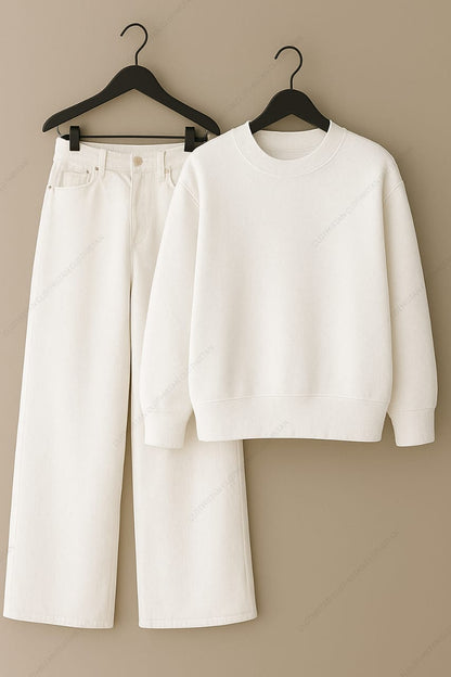 Sweatshirt & White Wide leg Jeans Pack Of Two