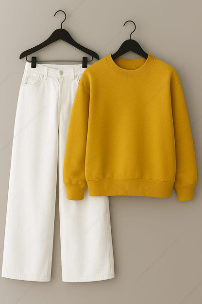 Sweatshirt & White Wide leg Jeans Pack Of Two