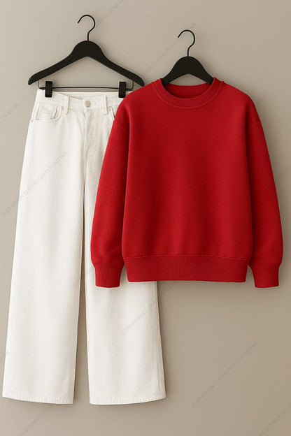 Sweatshirt & White Wide leg Jeans Pack Of Two