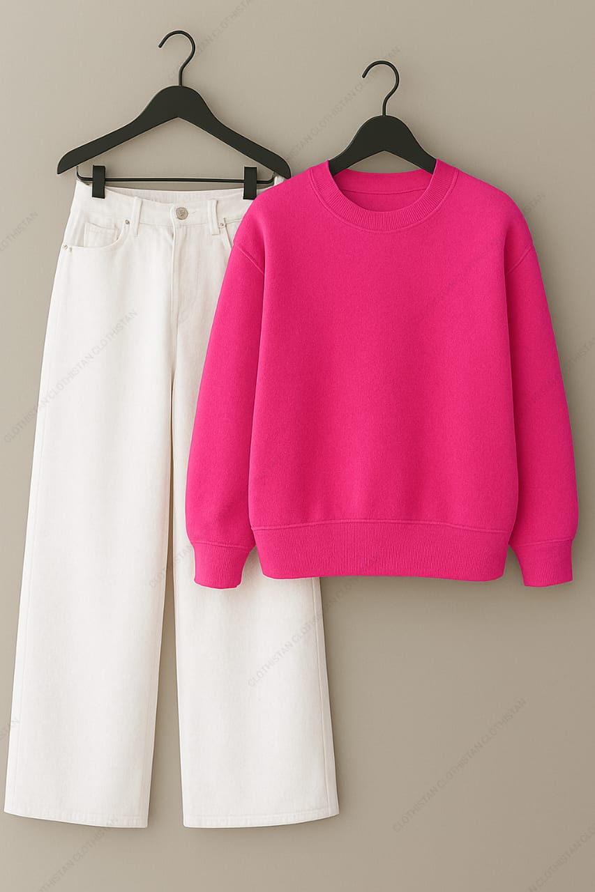 Sweatshirt & White Wide leg Jeans Pack Of Two