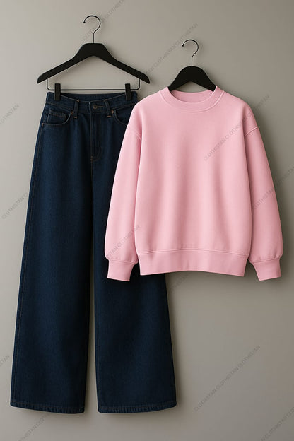 Sweatshirt & Dark Blue Wide leg Jeans Pack Of Two