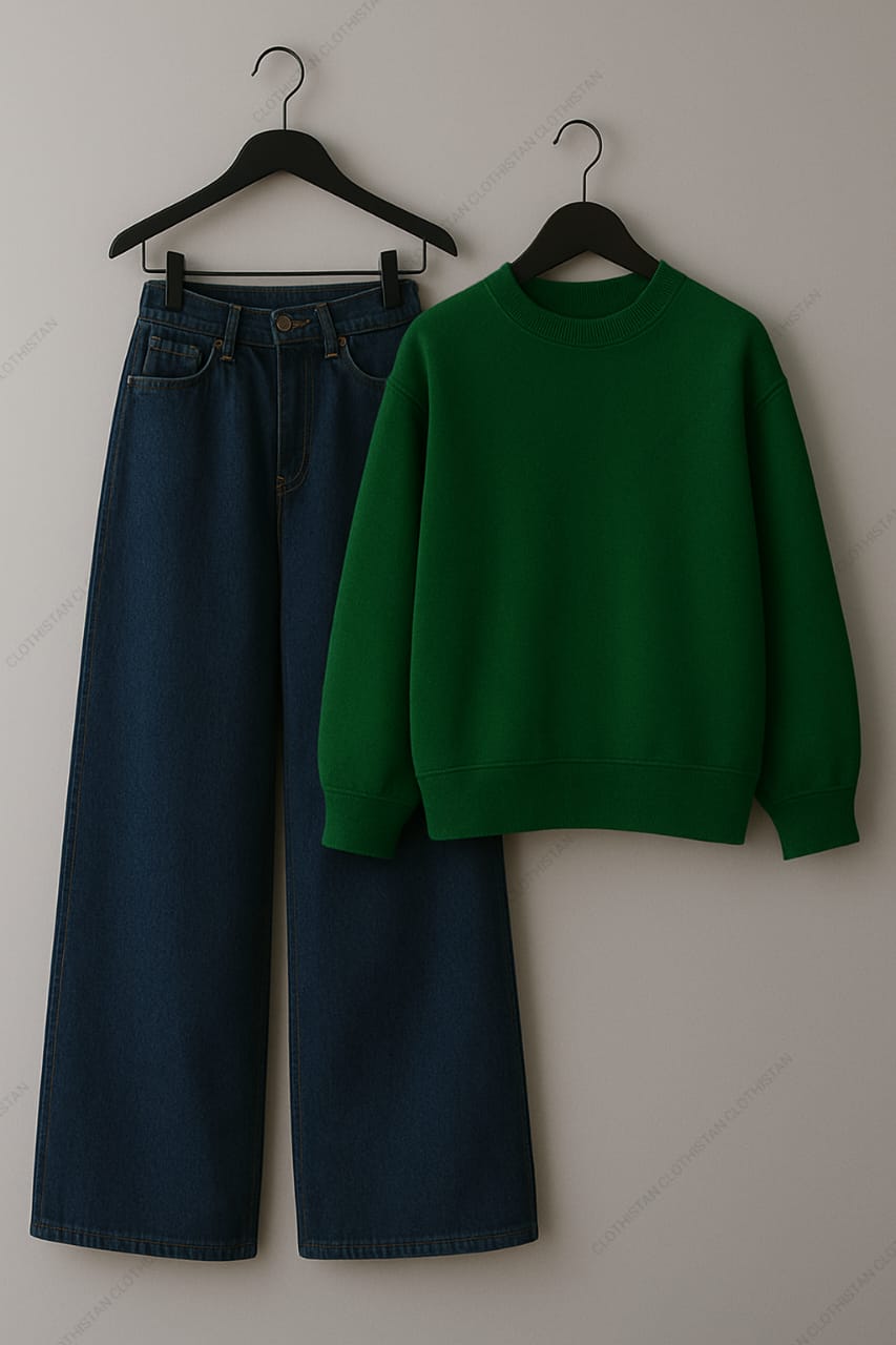 Sweatshirt & Dark Blue Wide leg Jeans Pack Of Two
