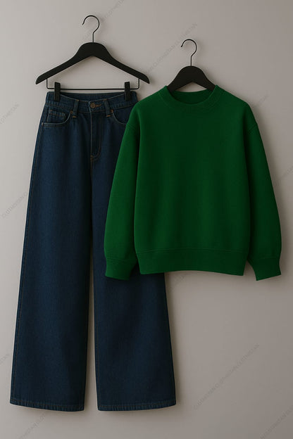 Sweatshirt & Dark Blue Wide leg Jeans Pack Of Two