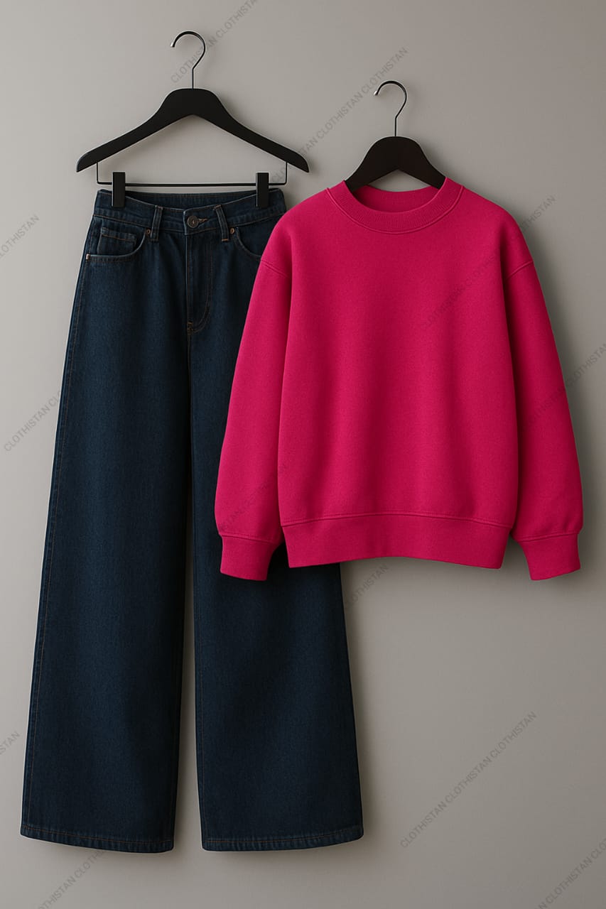 Sweatshirt & Dark Blue Wide leg Jeans Pack Of Two