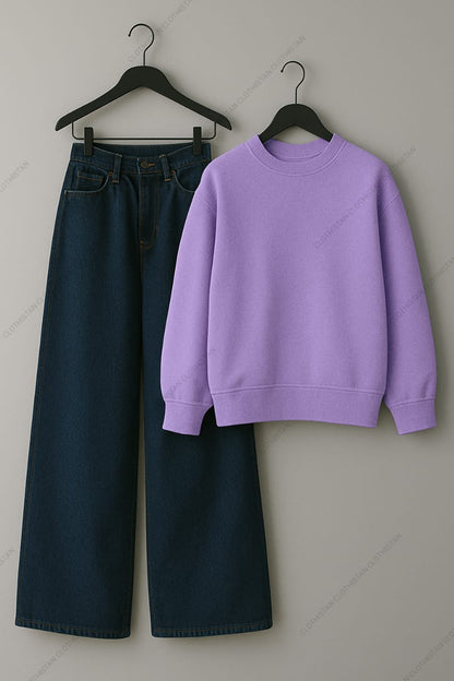 Sweatshirt & Dark Blue Wide leg Jeans Pack Of Two