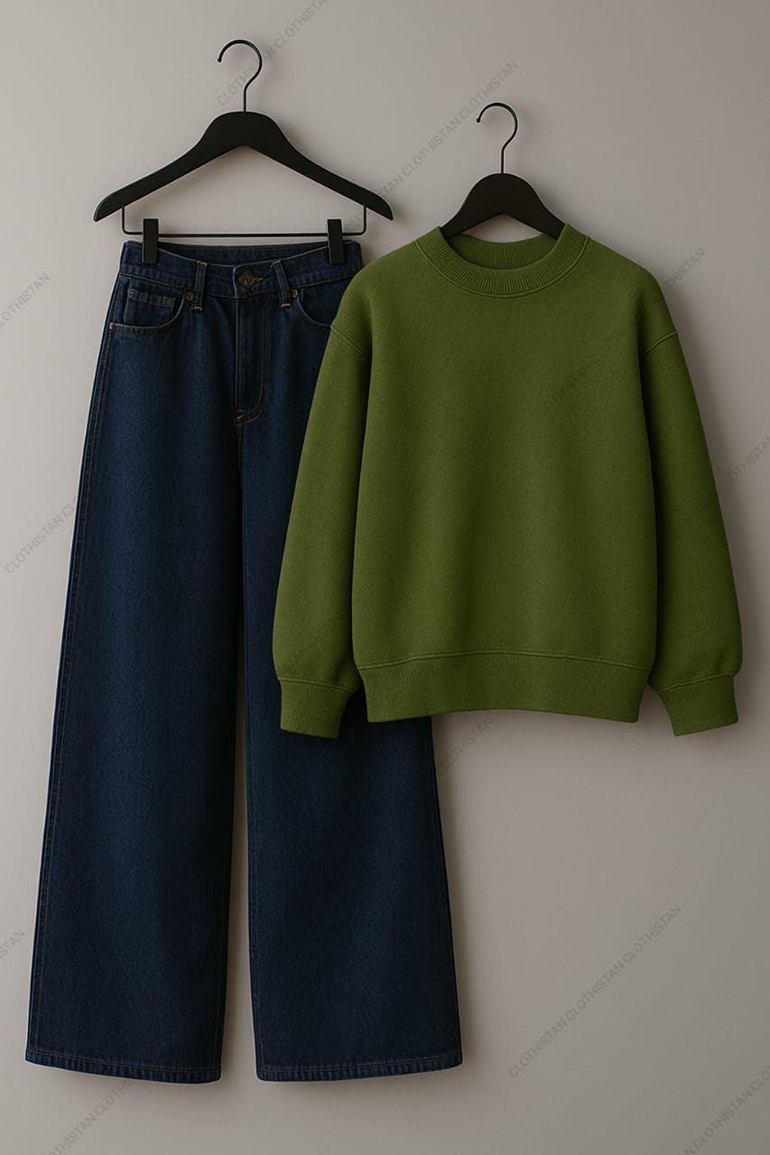 Sweatshirt & Dark Blue Wide leg Jeans Pack Of Two