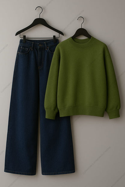 Sweatshirt & Dark Blue Wide leg Jeans Pack Of Two