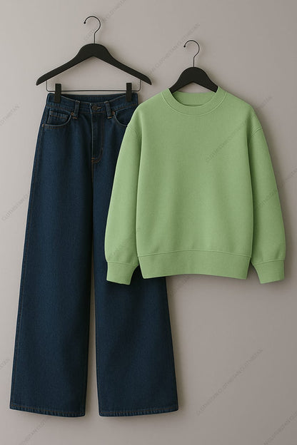 Sweatshirt & Dark Blue Wide leg Jeans Pack Of Two