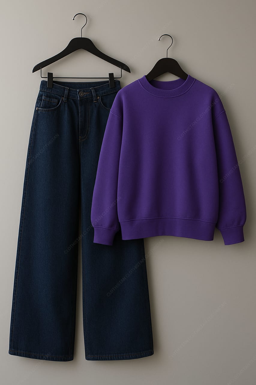 Sweatshirt & Dark Blue Wide leg Jeans Pack Of Two