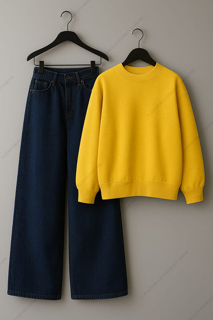 Sweatshirt & Dark Blue Wide leg Jeans Pack Of Two