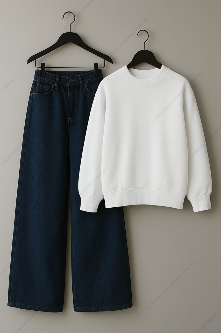 Sweatshirt & Dark Blue Wide leg Jeans Pack Of Two