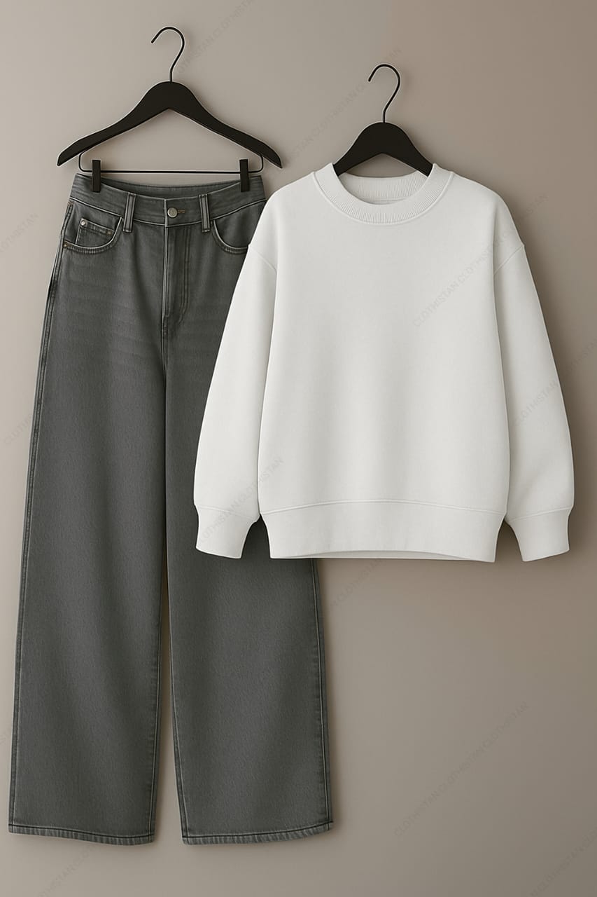 Sweatshirt & Grey Wide leg Jeans Pack Of Two