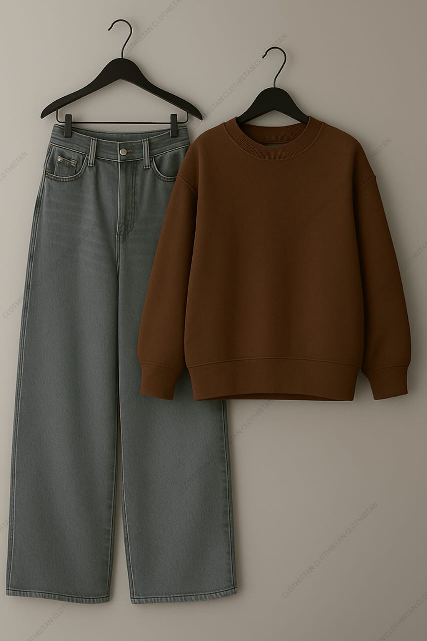 Sweatshirt & Grey Wide leg Jeans Pack Of Two