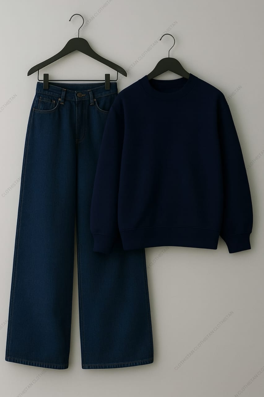 Sweatshirt & Dark Blue Wide leg Jeans Pack Of Two