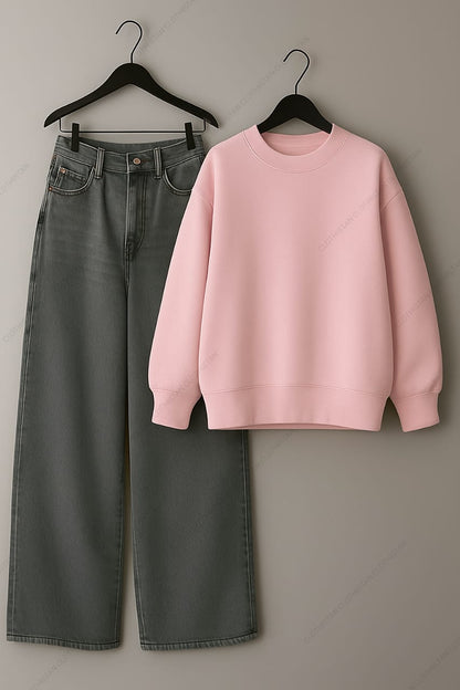 Sweatshirt & Grey Wide leg Jeans Pack Of Two