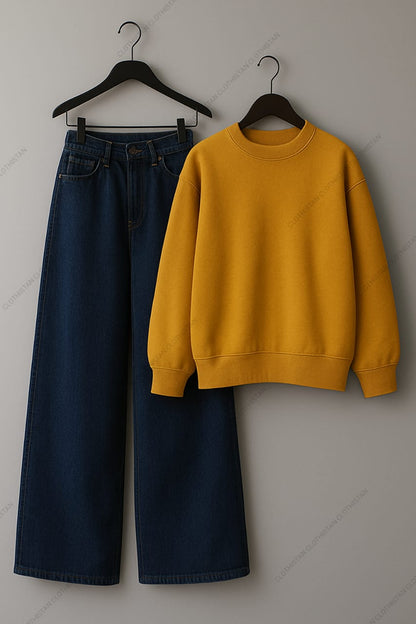 Sweatshirt & Dark Blue Wide leg Jeans Pack Of Two