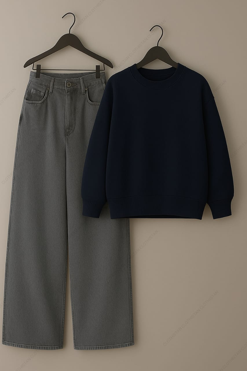 Sweatshirt & Grey Wide leg Jeans Pack Of Two