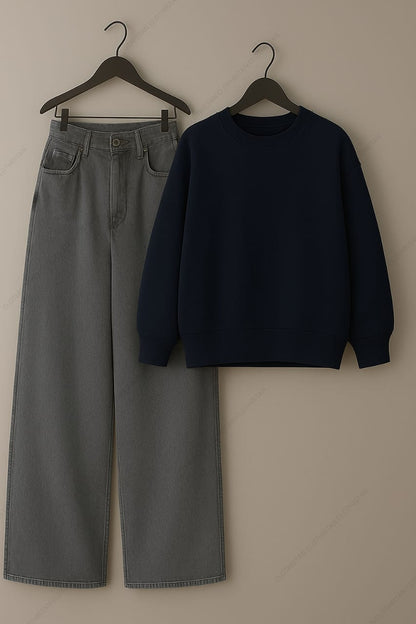 Sweatshirt & Grey Wide leg Jeans Pack Of Two
