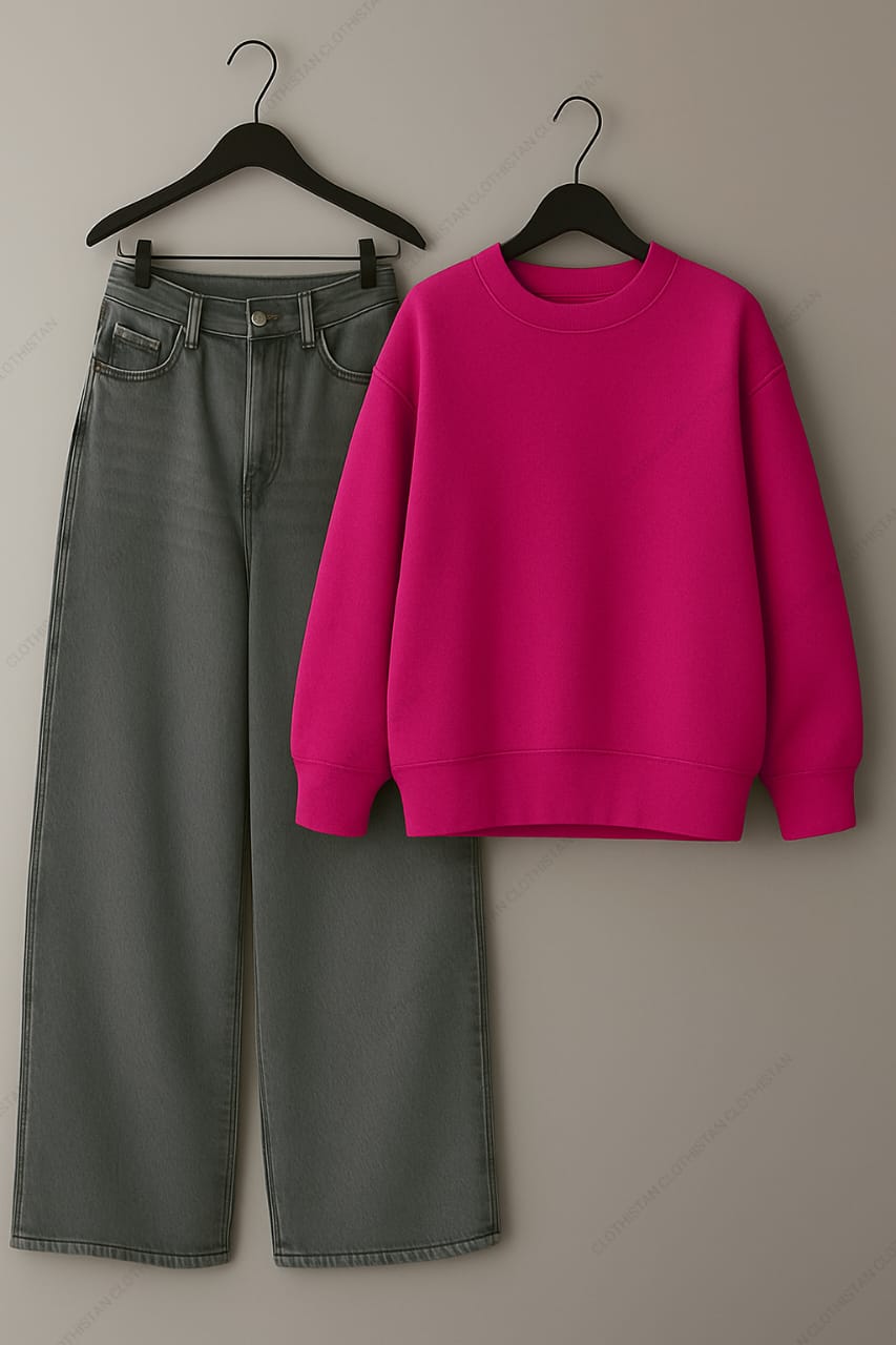 Sweatshirt & Grey Wide leg Jeans Pack Of Two