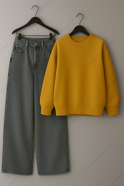 Sweatshirt & Grey Wide leg Jeans Pack Of Two