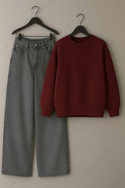 Sweatshirt & Grey Wide leg Jeans Pack Of Two