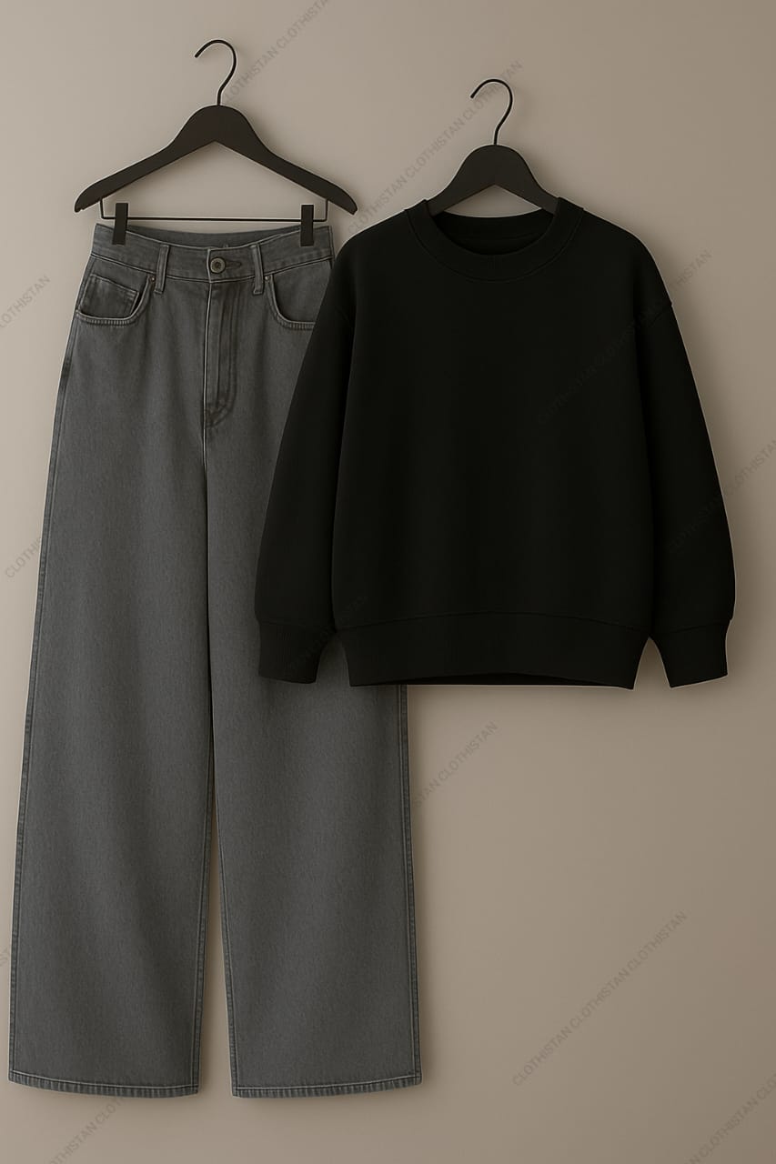 Sweatshirt & Grey Wide leg Jeans Pack Of Two