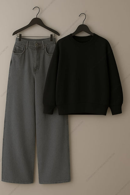 Sweatshirt & Grey Wide leg Jeans Pack Of Two