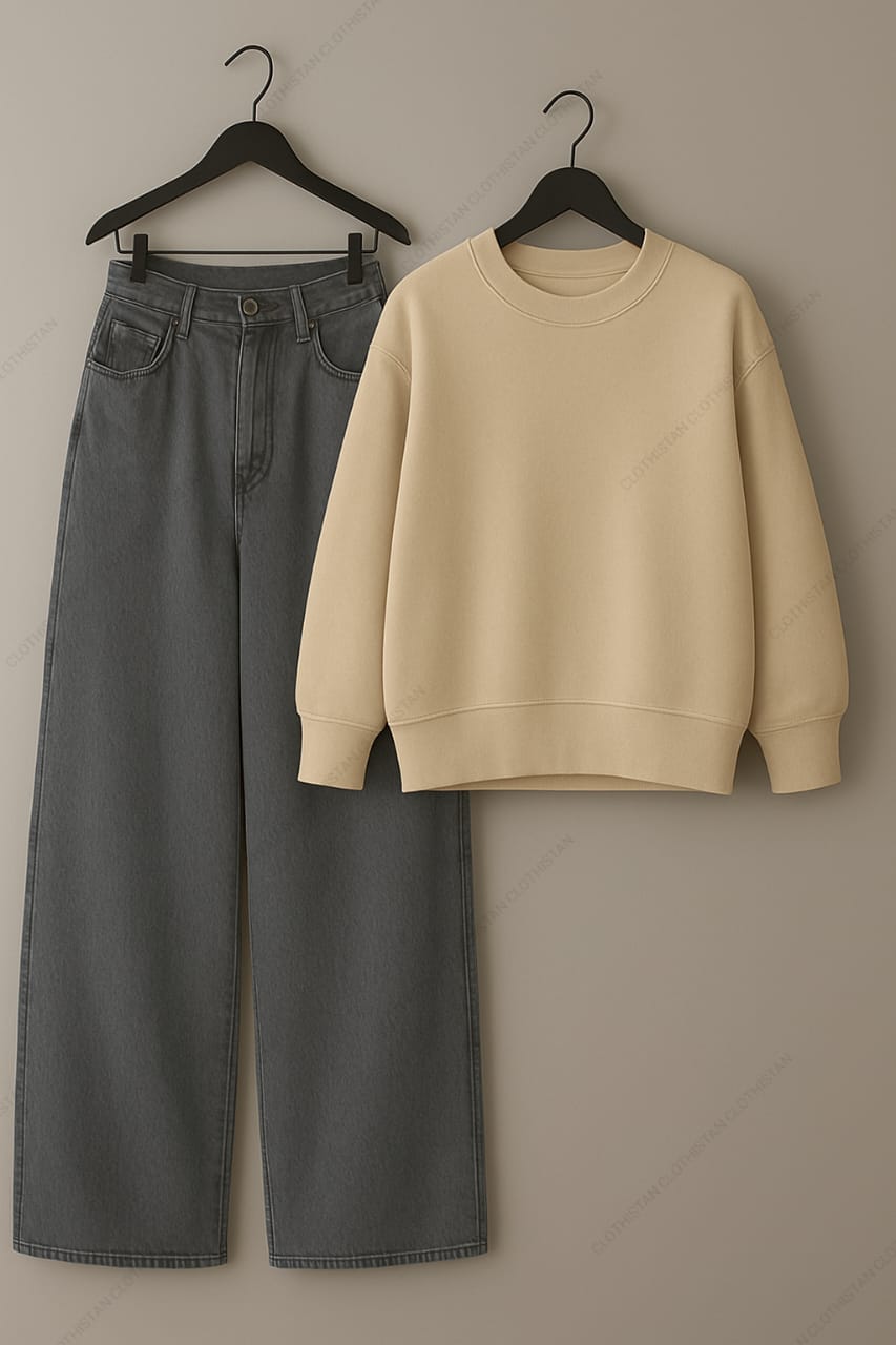 Sweatshirt & Grey Wide leg Jeans Pack Of Two
