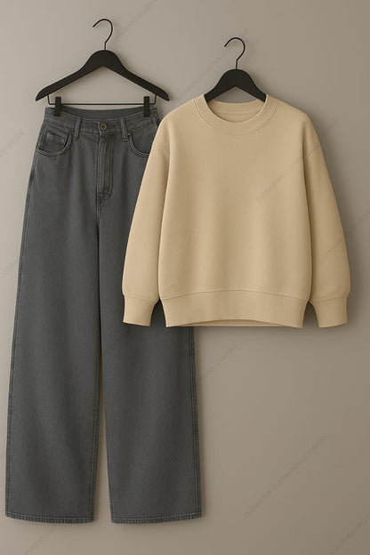 Sweatshirt & Grey Wide leg Jeans Pack Of Two