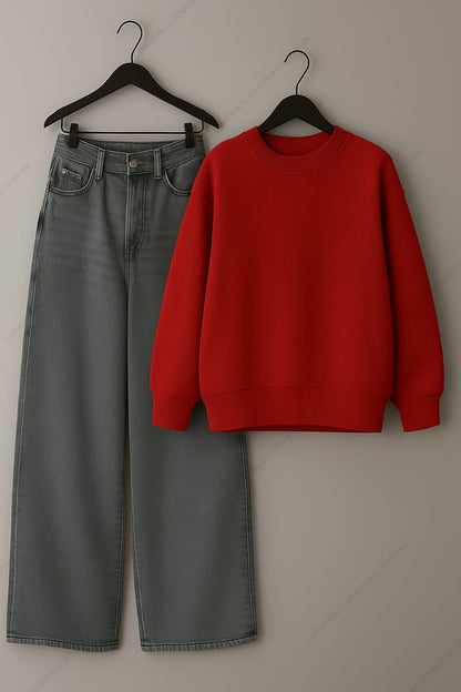 Sweatshirt & Grey Wide leg Jeans Pack Of Two