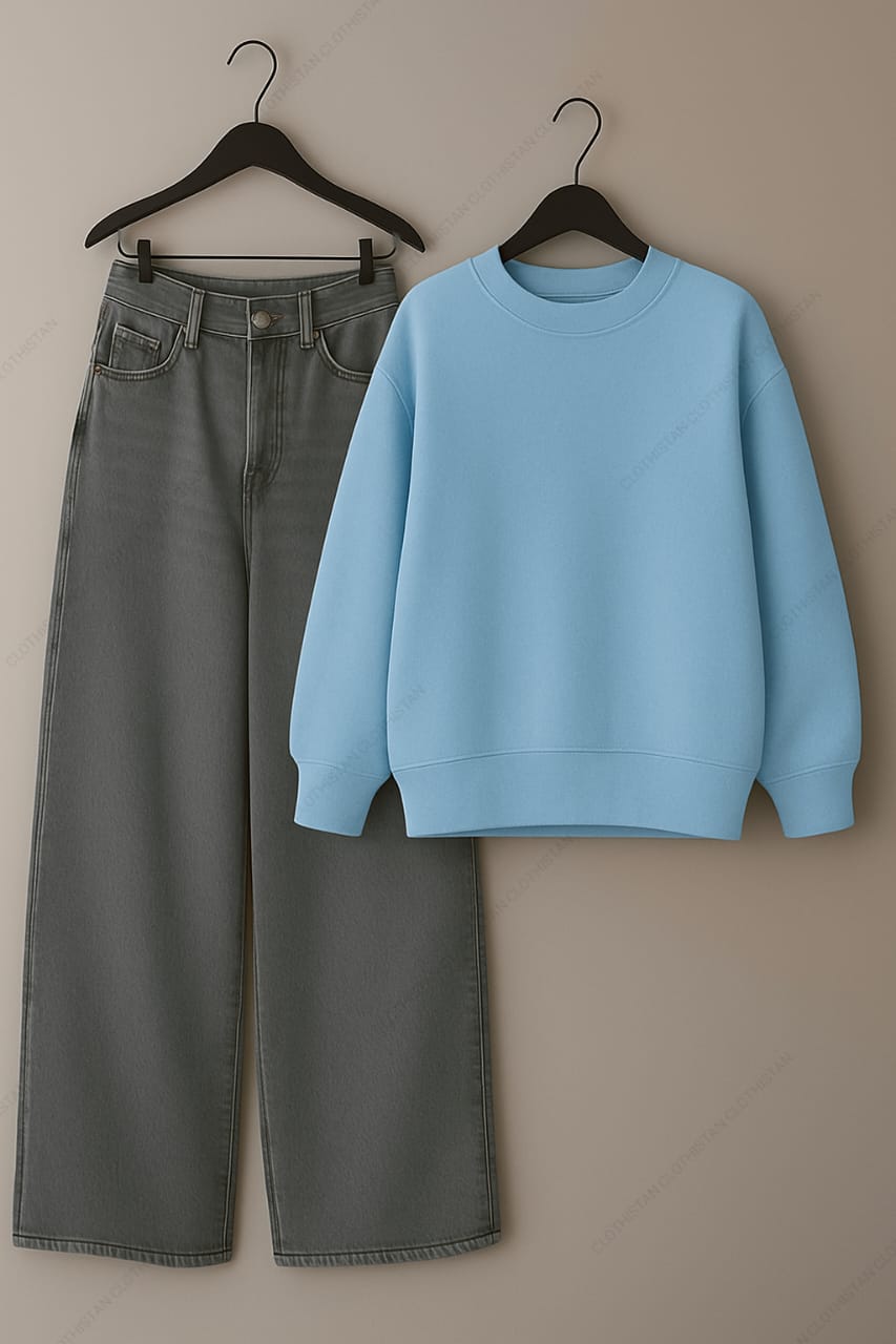 Sweatshirt & Grey Wide leg Jeans Pack Of Two