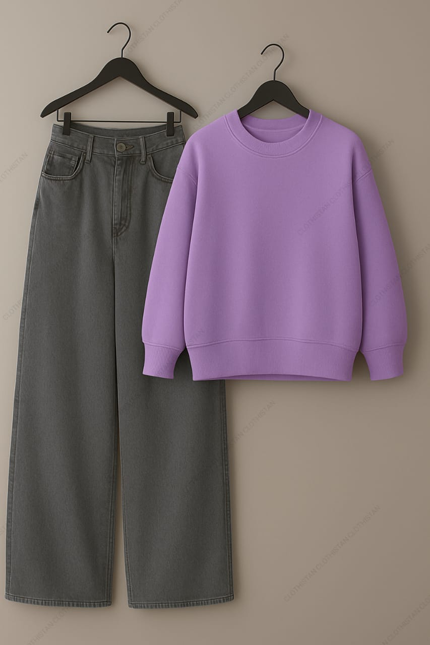 Sweatshirt & Grey Wide leg Jeans Pack Of Two
