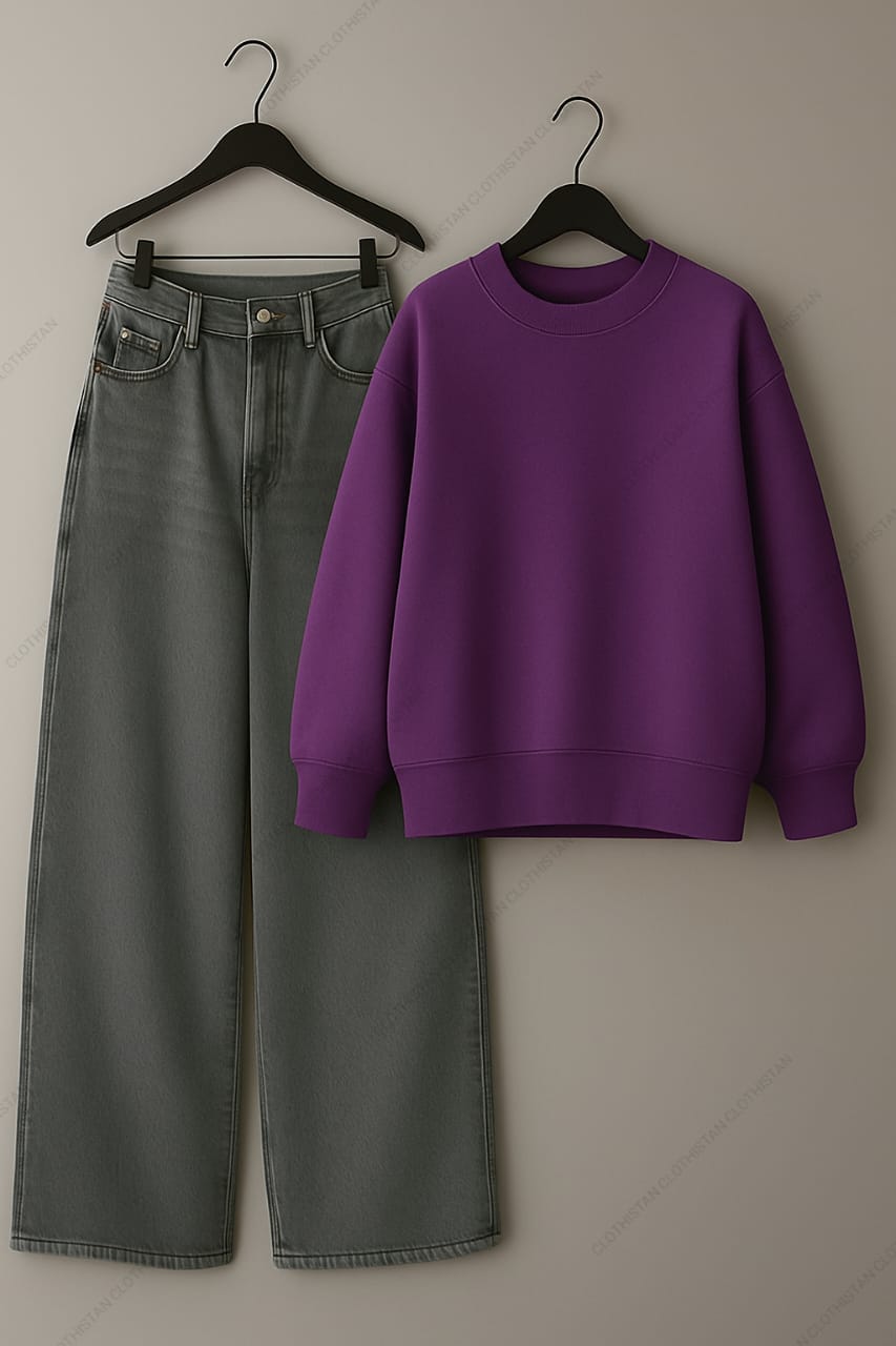 Sweatshirt & Grey Wide leg Jeans Pack Of Two