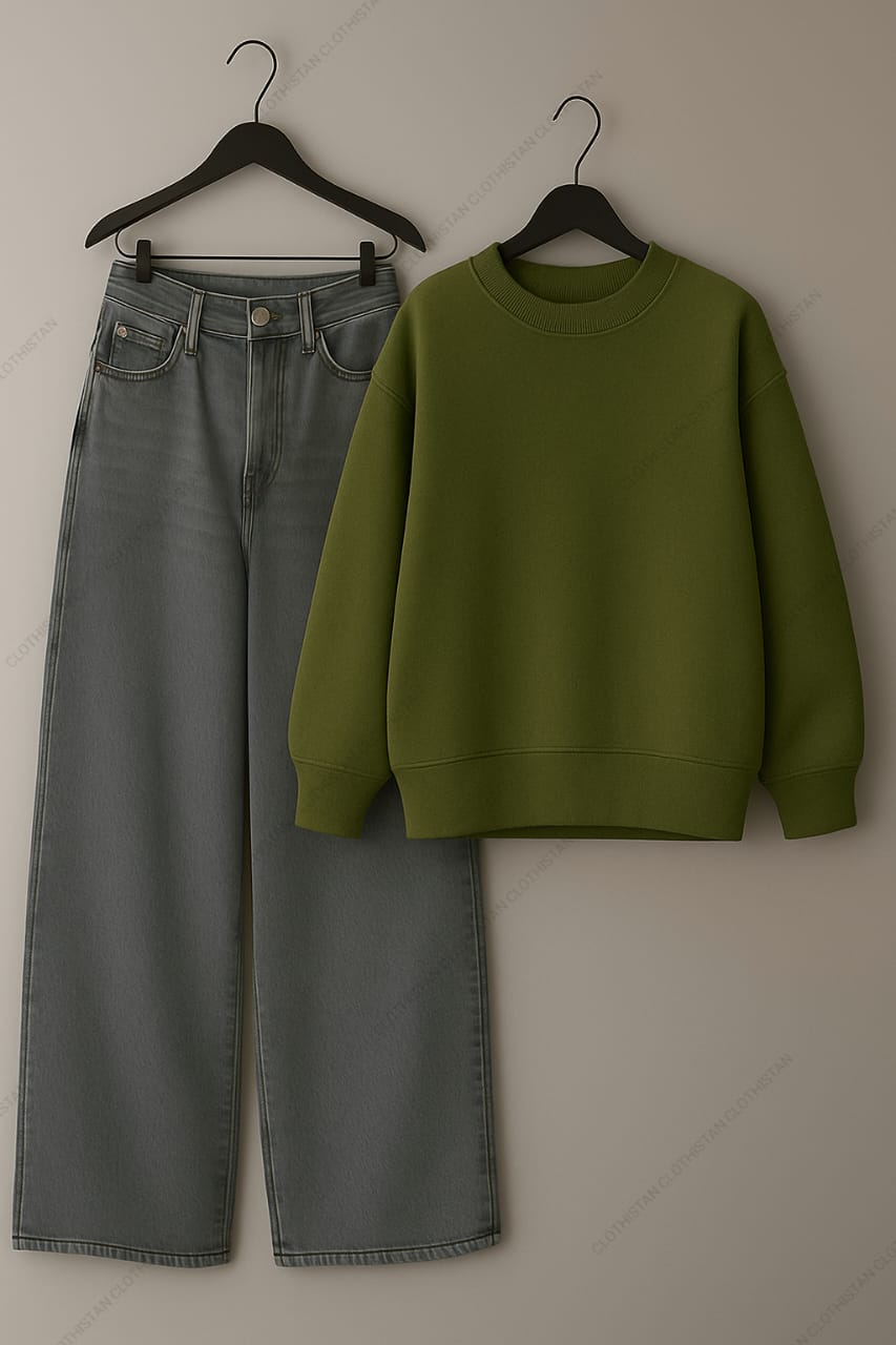 Sweatshirt & Grey Wide leg Jeans Pack Of Two