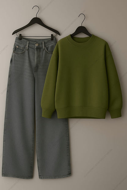 Sweatshirt & Grey Wide leg Jeans Pack Of Two