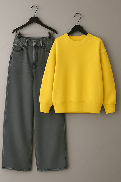 Sweatshirt & Grey Wide leg Jeans Pack Of Two