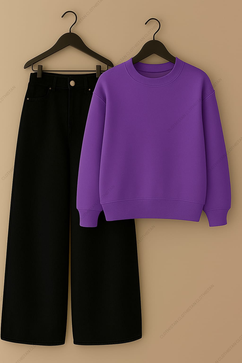 Sweatshirt & Black Wide leg Jeans Pack Of Two