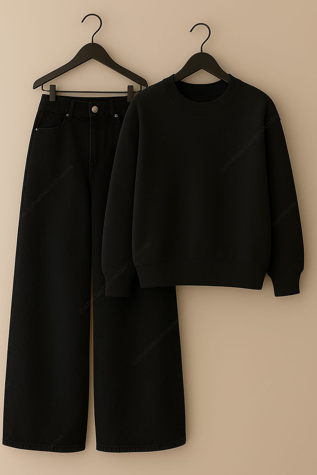 Sweatshirt & Black Wide leg Jeans Pack Of Two