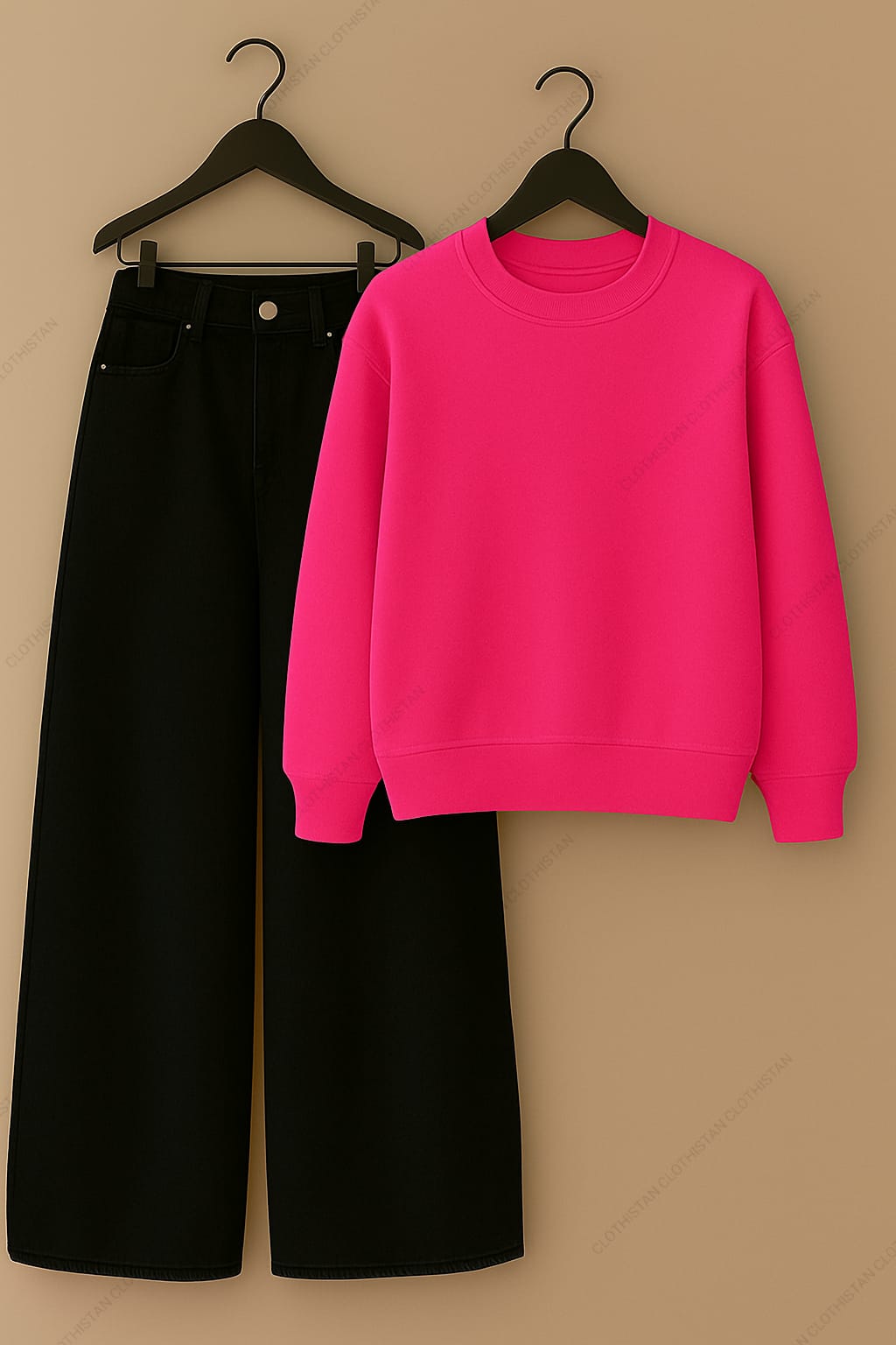 Sweatshirt & Black Wide leg Jeans Pack Of Two