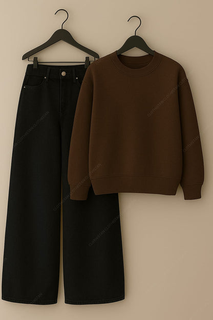 Sweatshirt & Black Wide leg Jeans Pack Of Two