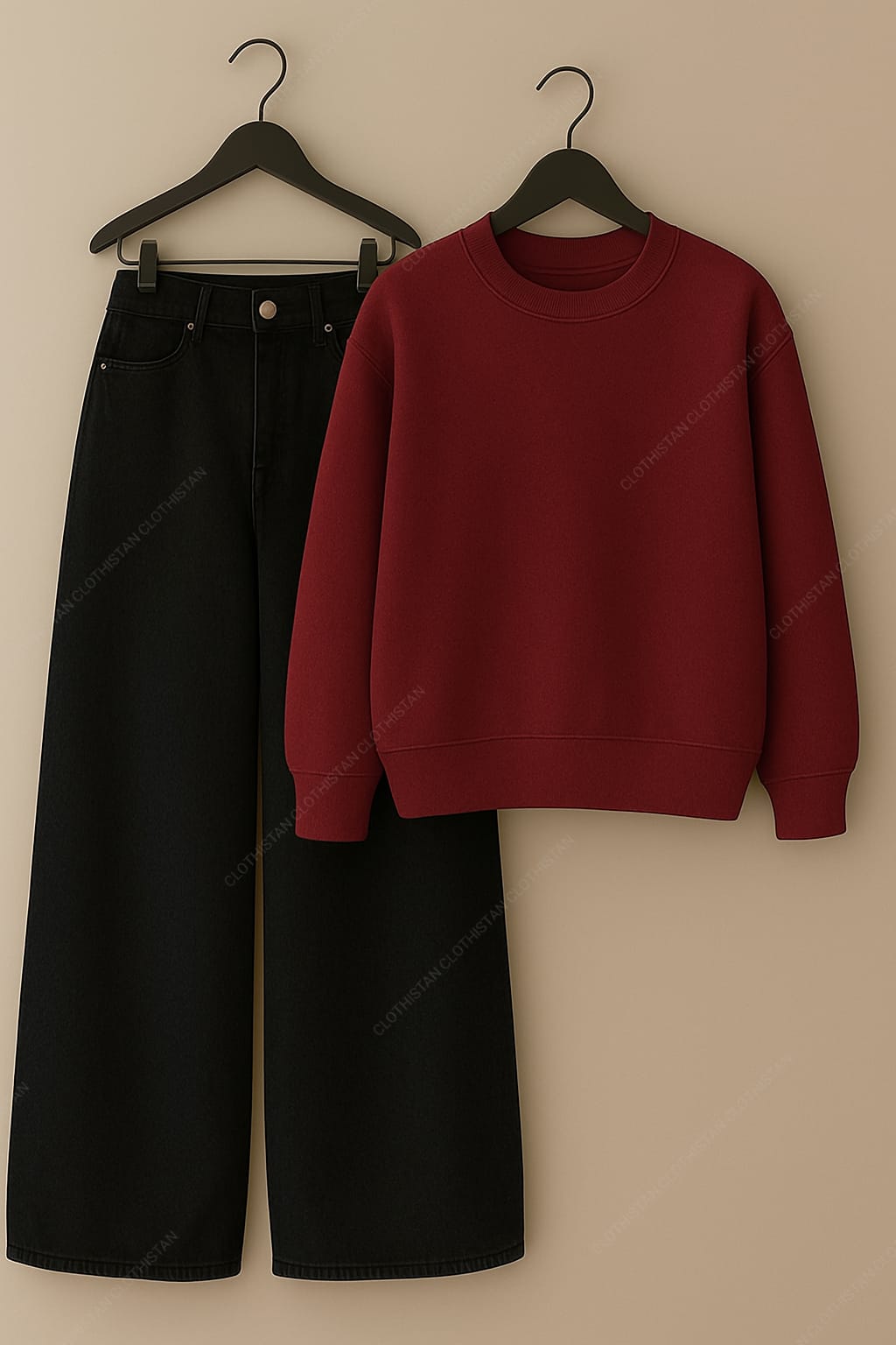Sweatshirt & Black Wide leg Jeans Pack Of Two