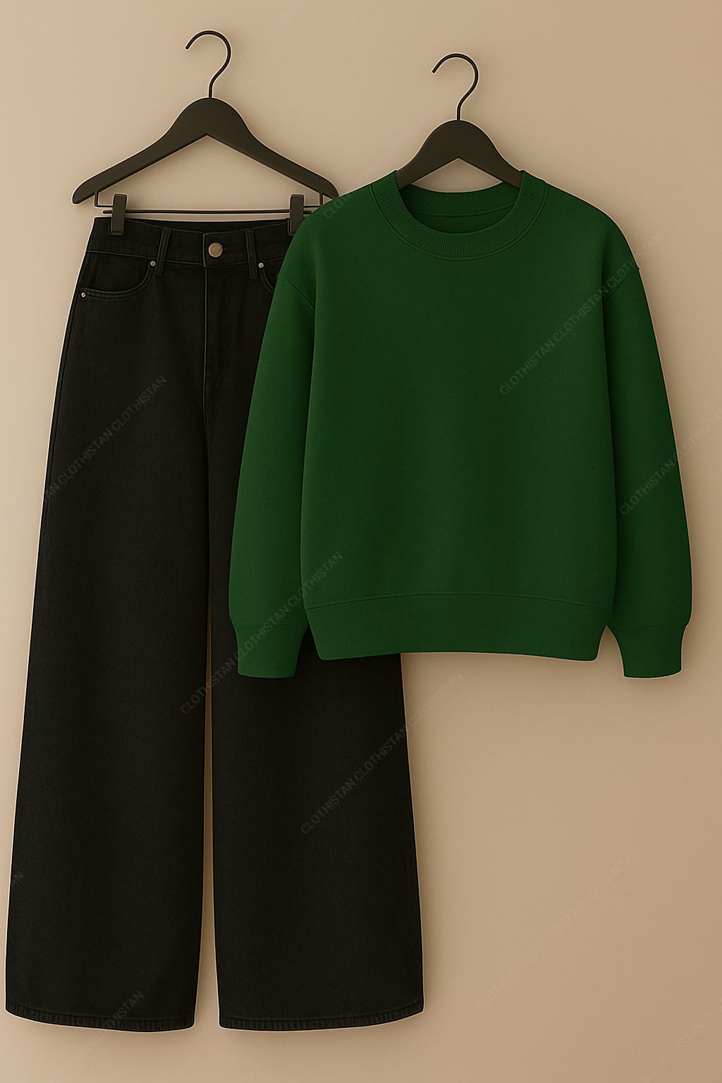 Sweatshirt & Black Wide leg Jeans Pack Of Two