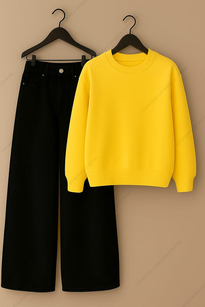 Sweatshirt & Black Wide leg Jeans Pack Of Two
