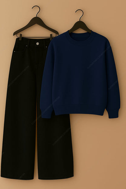 Sweatshirt & Black Wide leg Jeans Pack Of Two